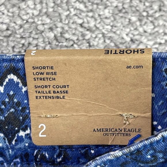 American Eagle Shorts Women’s 2 Blue Shortie Low Rise Paisley Print Stretch - Picture 5 of 10